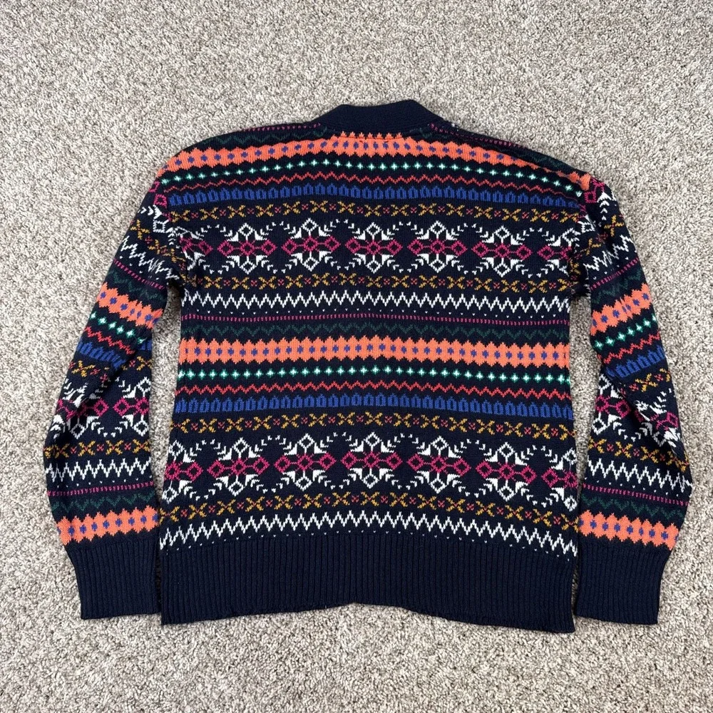 Talbots Cardigan Womens M Navy Fair Isle Button‎ Front Knit Sweater Long Sleeve